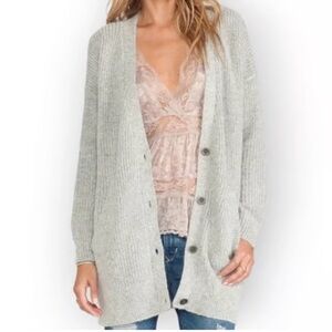 Free People Cloudy Day Grey Button Up Cardigan Sweater Small Knit Long Oversized